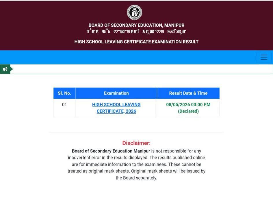 BOSEM HSLC Class 10th Examination results 2026